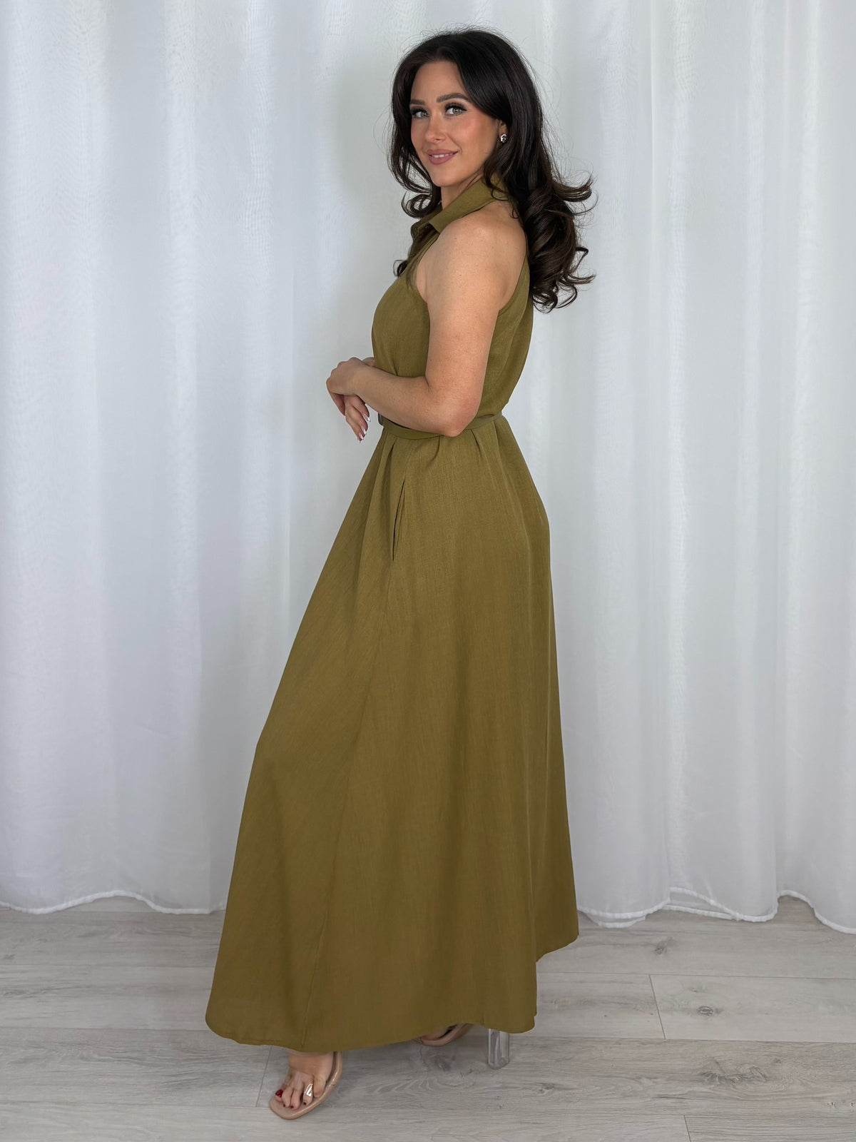 Sleeveless Linen Button Up Maxi Dress & Belt (2 Colours)
