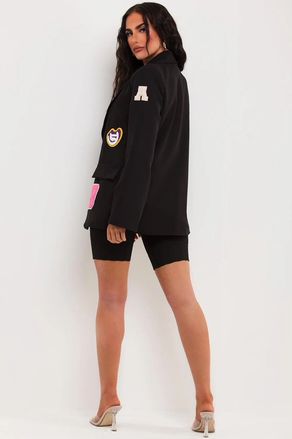 Oversized Blazer With Letter Detail Black