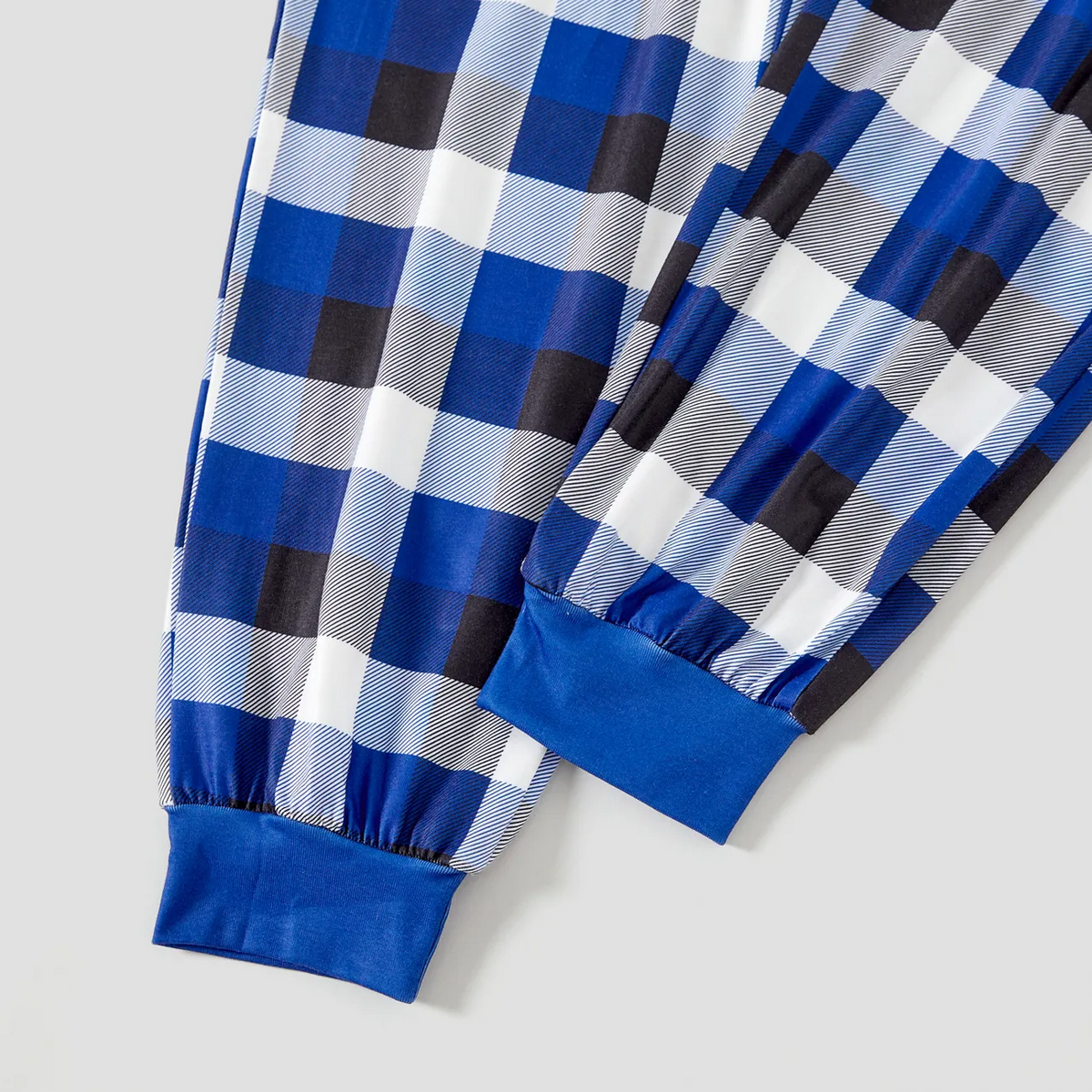 "Family Christmas 2025" Letter Printed Blue Long Sleeves with Blue&White&Black Plaid Pants Family Matching Pajamas