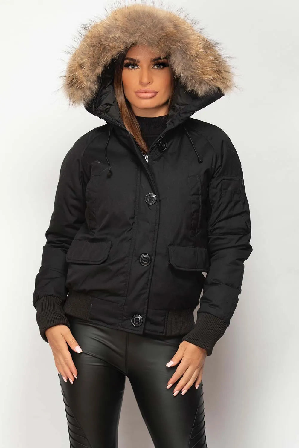 Bomber Jacket With Natural Fur Hood