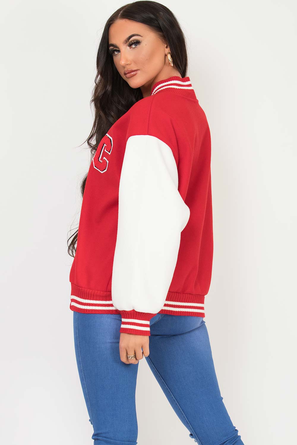 C Slogan Varsity Bomber Jacket Red