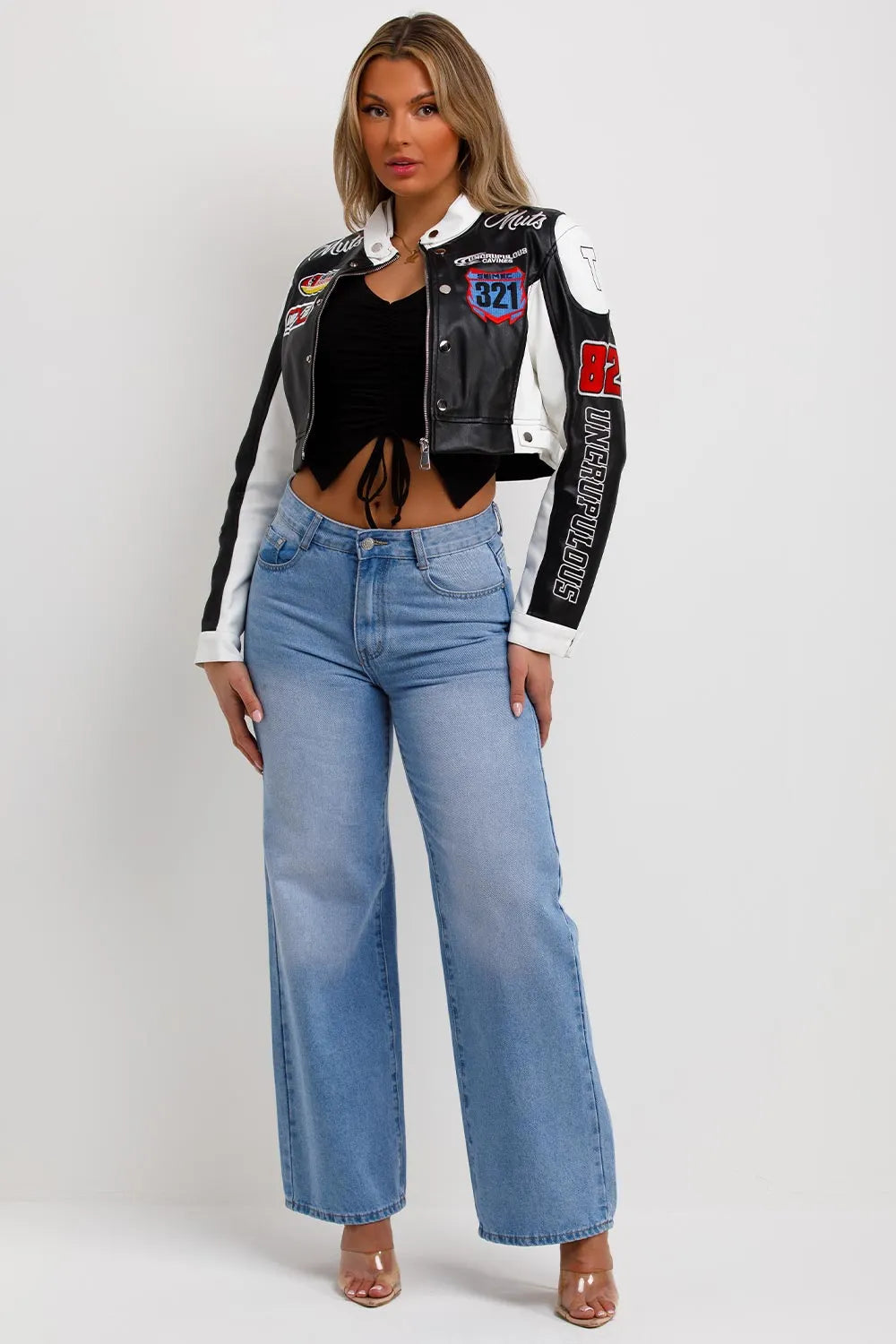 Faux Leather Racer Jacket Black