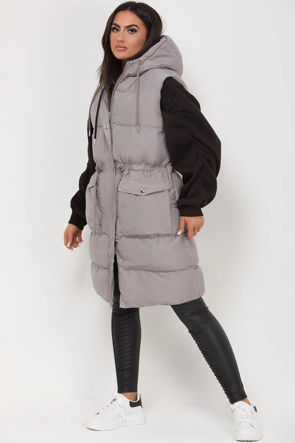Longline Gilet With Drawstring Waist Grey