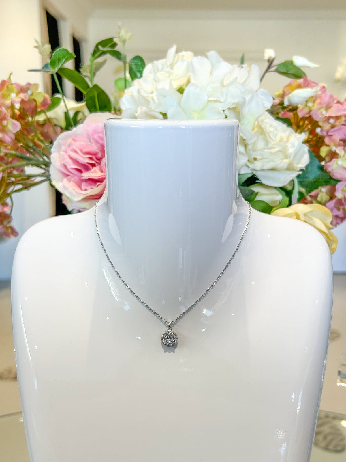 Silver Large Circle Gem Necklace