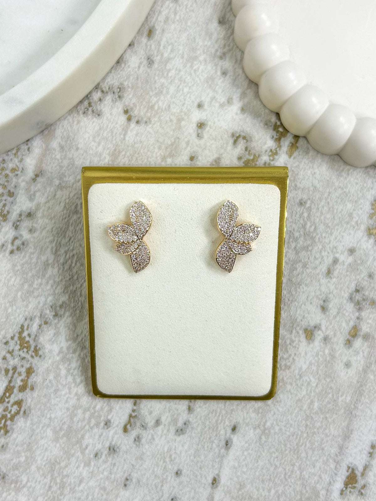 Diamante Half Flower Stud Earrings (2 Colours)
