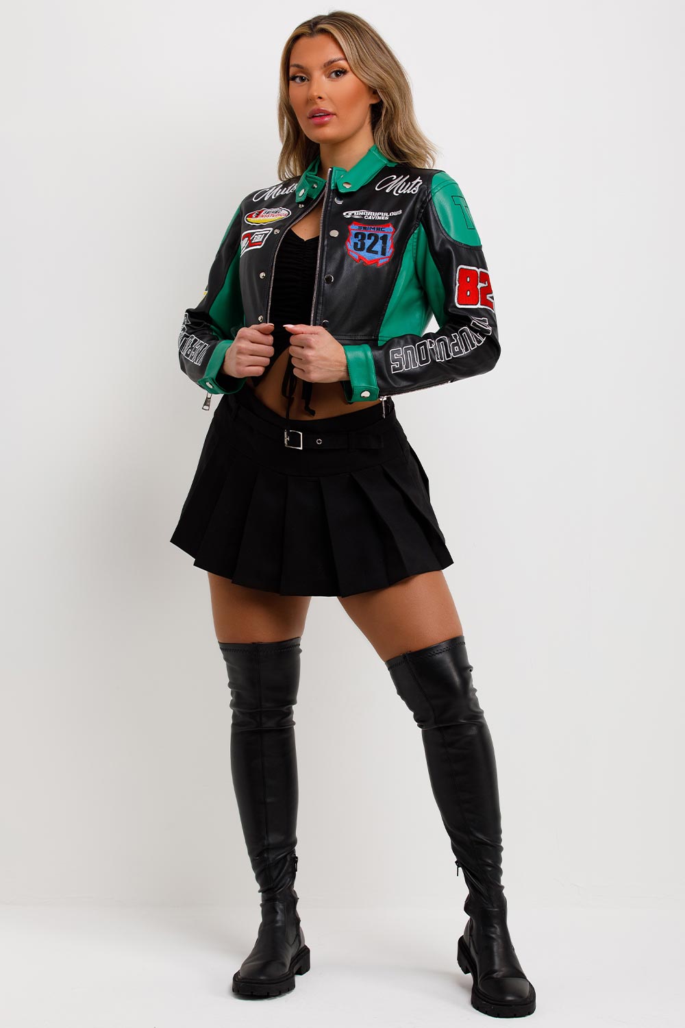 Faux Leather Racer Jacket Green