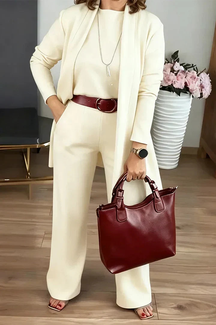 Women Solid Color Casual Three-piece Suit