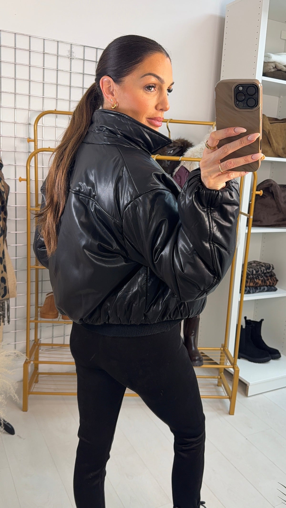 Claudine Faux Leather Padded Bomber Jacket