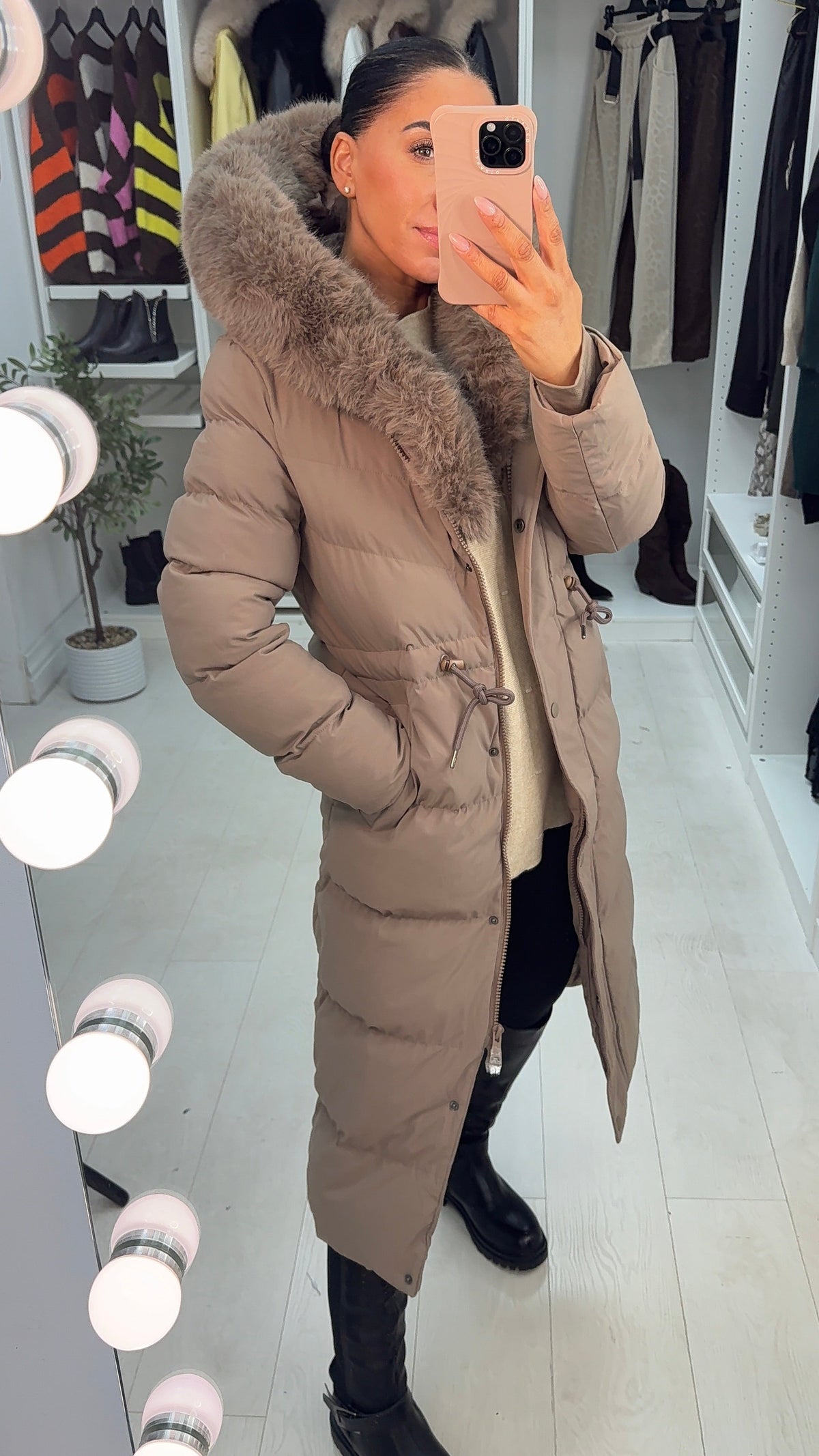 Alberta Mocha Padded Faux Fur Hooded Coat