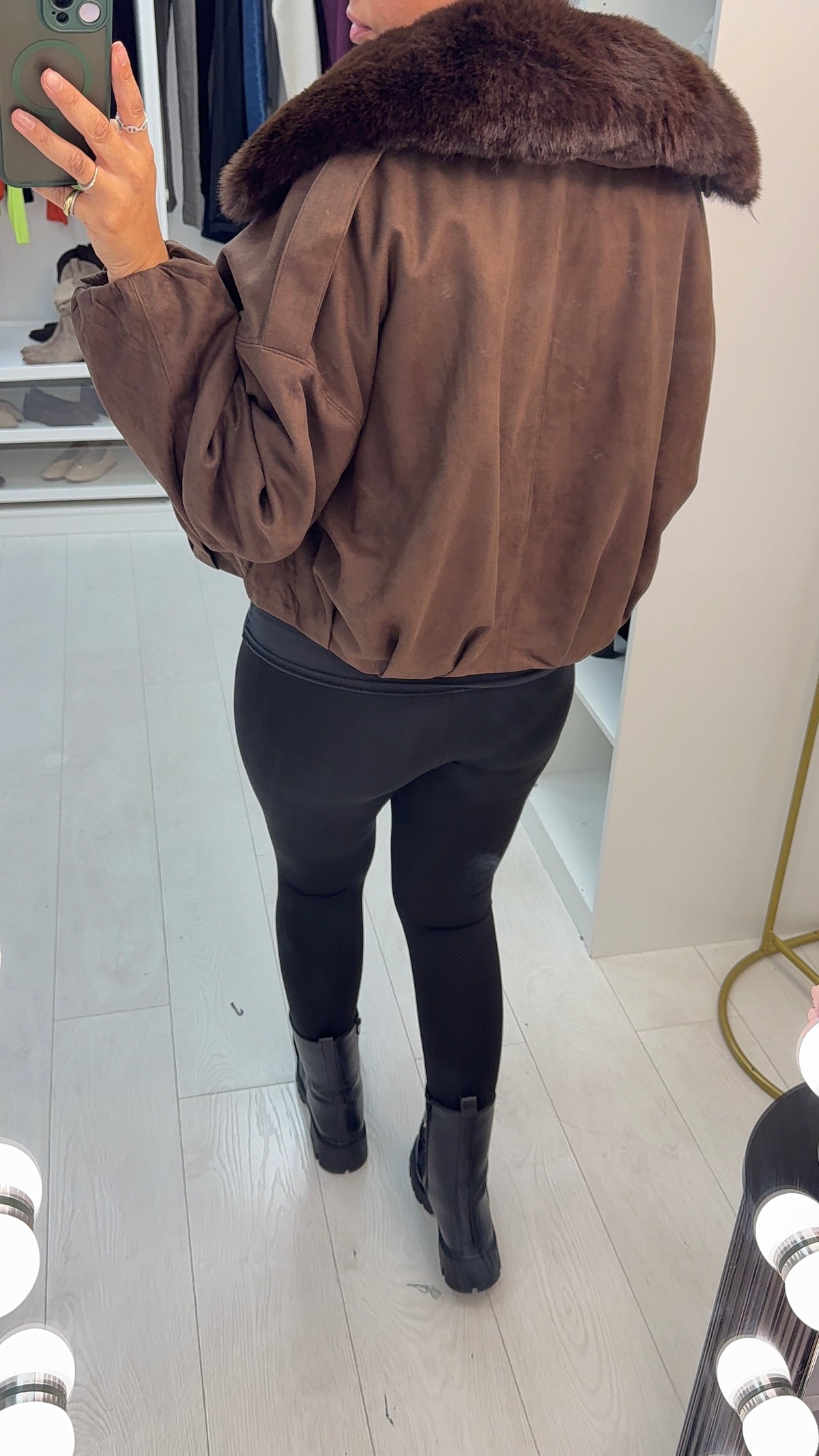Rhea Faux Suede Faux Fur Collar Jacket