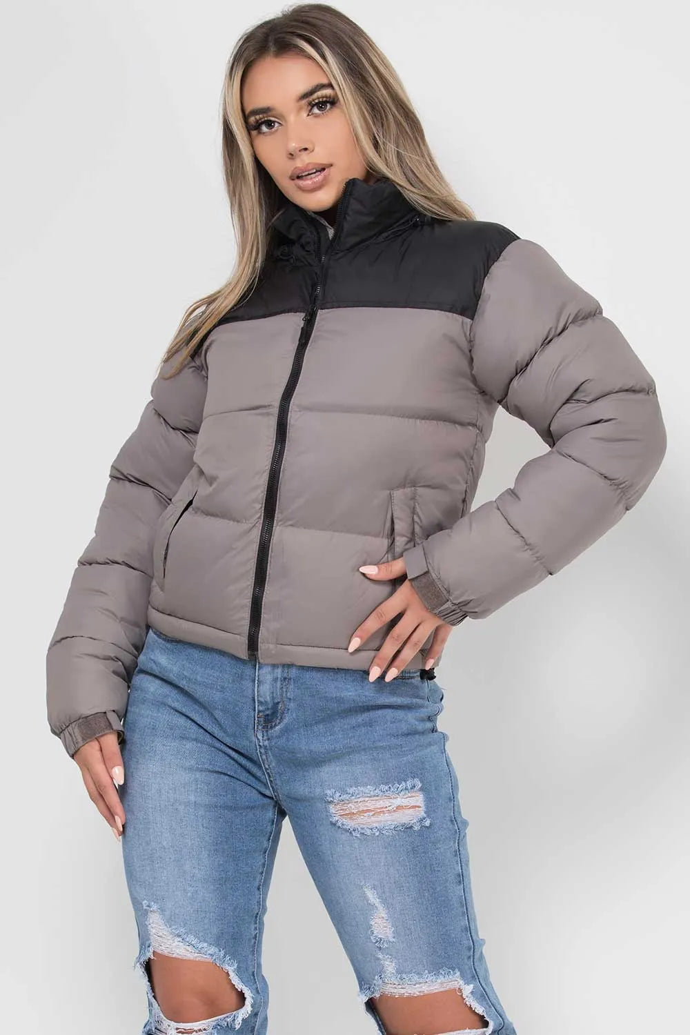 Puffer Jacket Grey Colour Block
