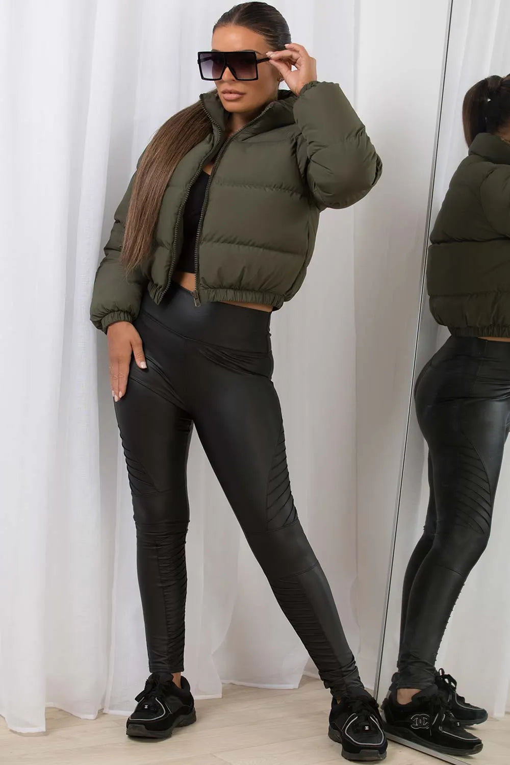 Khaki Crop Puffer Jacket