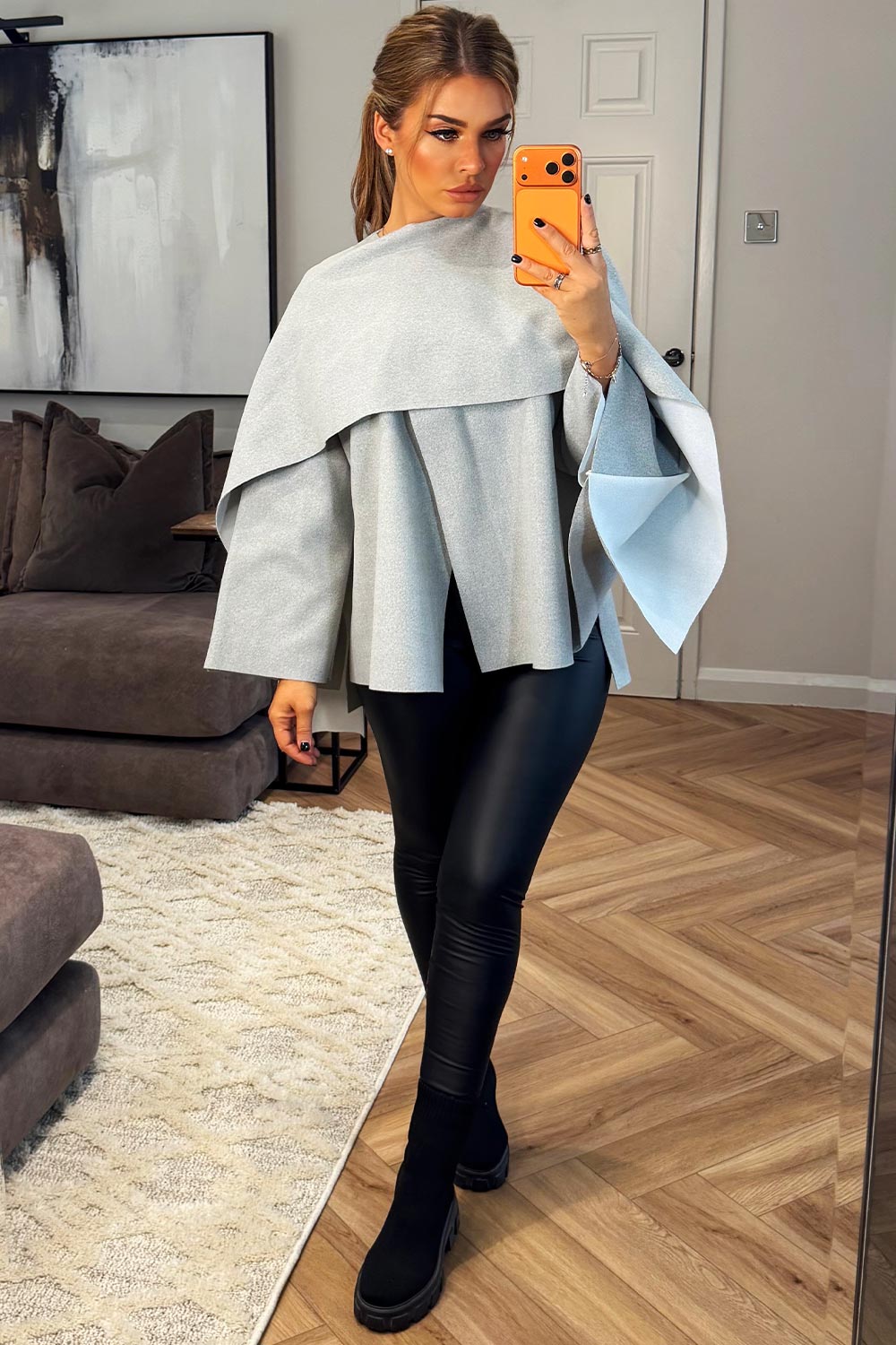 Cape With Scarf Grey