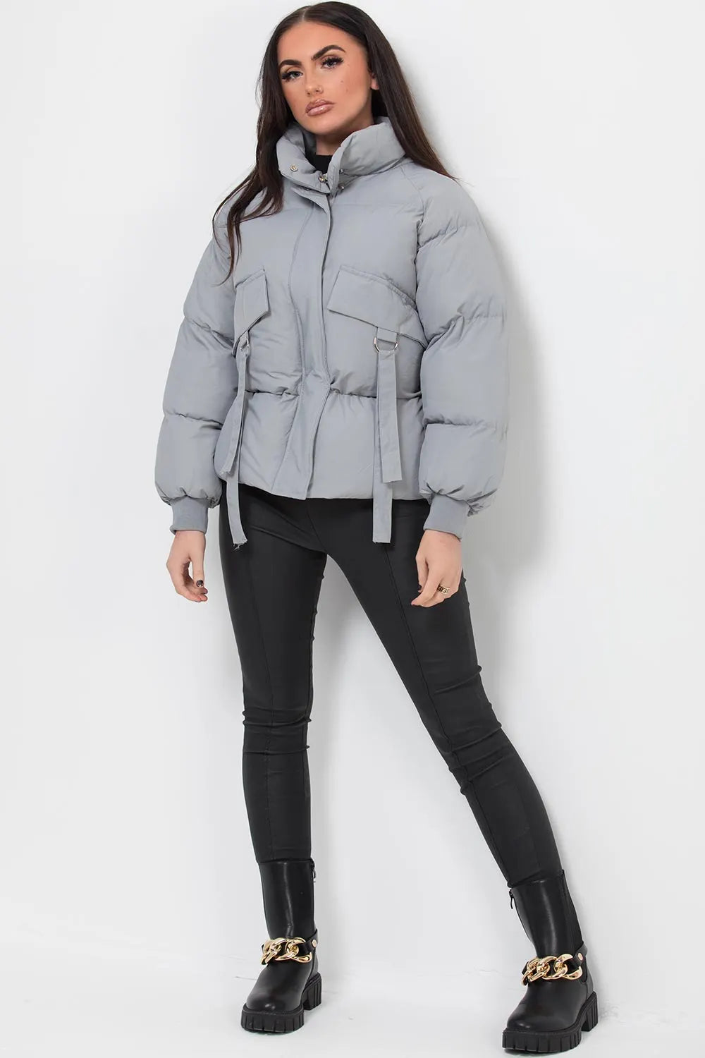 Puffer Jacket With Pocket Detail Grey