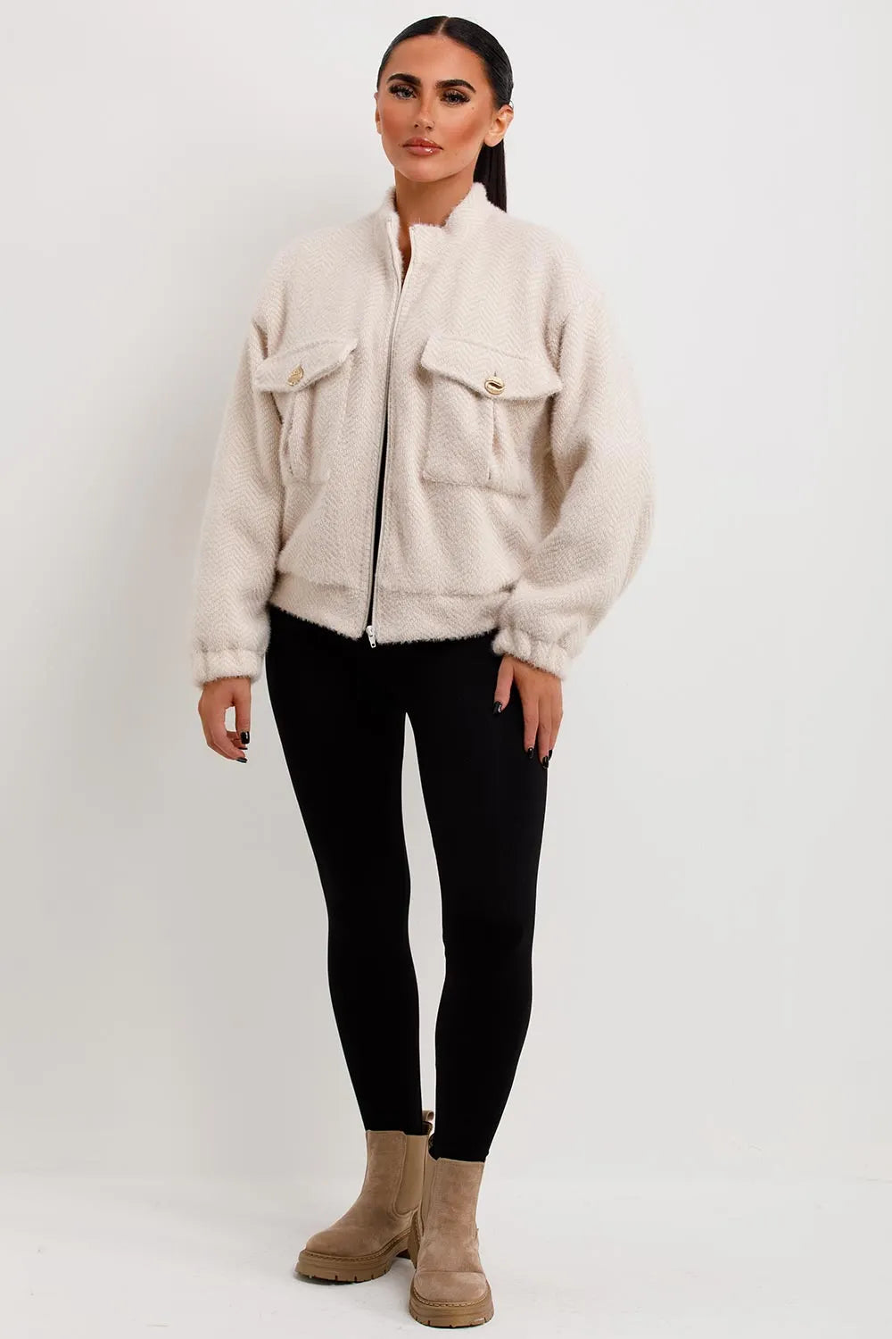 Aviator Bomber Jacket Jacket Textured Beige