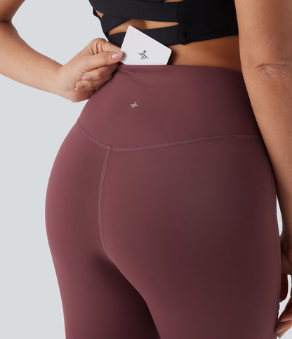 High Waisted Crossover Contrast Mesh Studded Yoga Leggings with Pocket