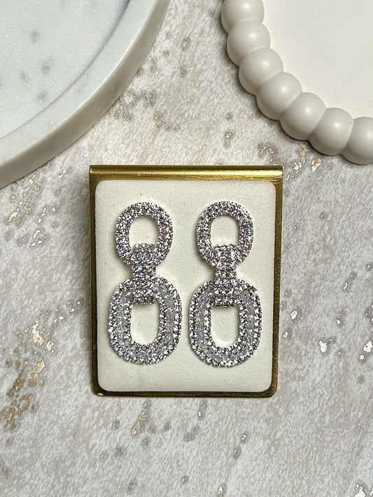 Diamante Oval Intertwined Dangle Earrings