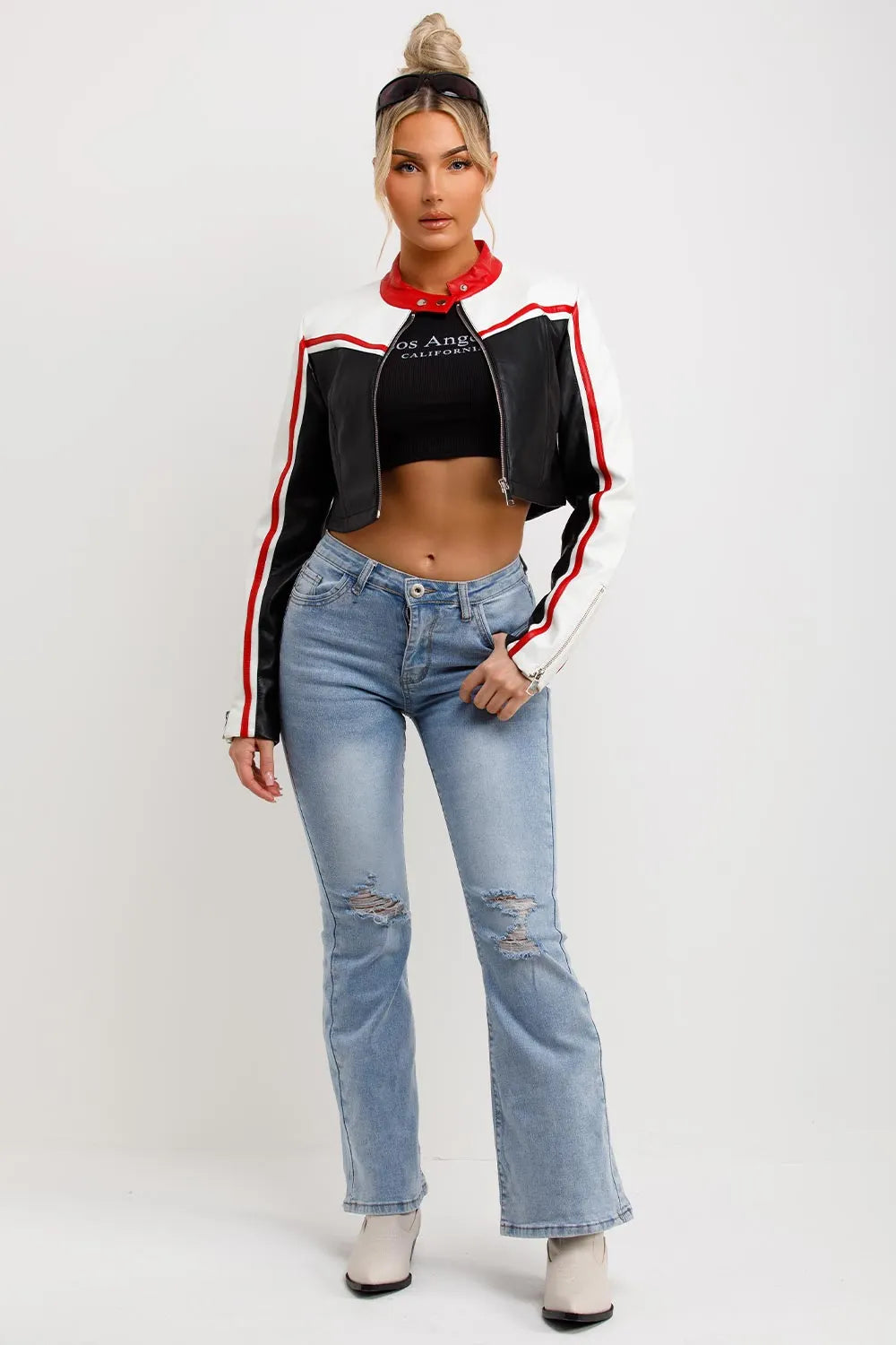Faux Leather Racer Jacket Black And Red