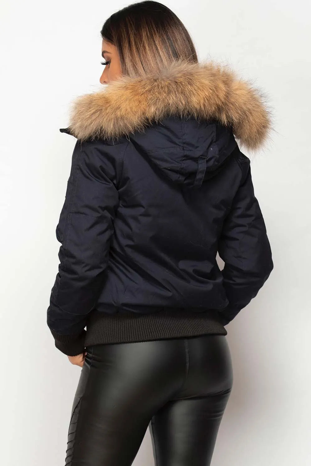 Bomber Jacket With Natural Fur Hood