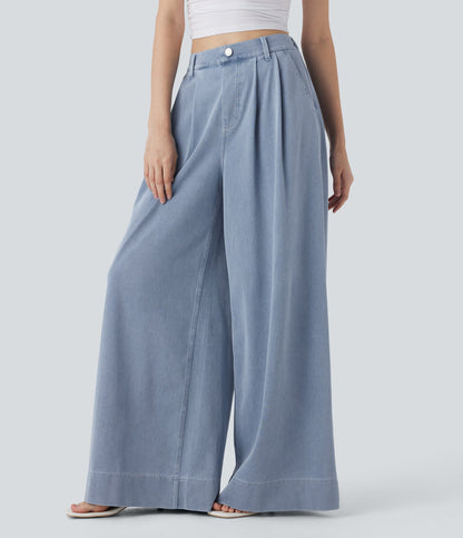 FlexTM High Waisted Wide leg Cool Touch Quick Dry Denim Casual Jeans with Pockets