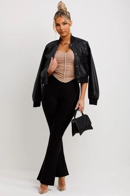Black Faux Leather Bomber Jacket