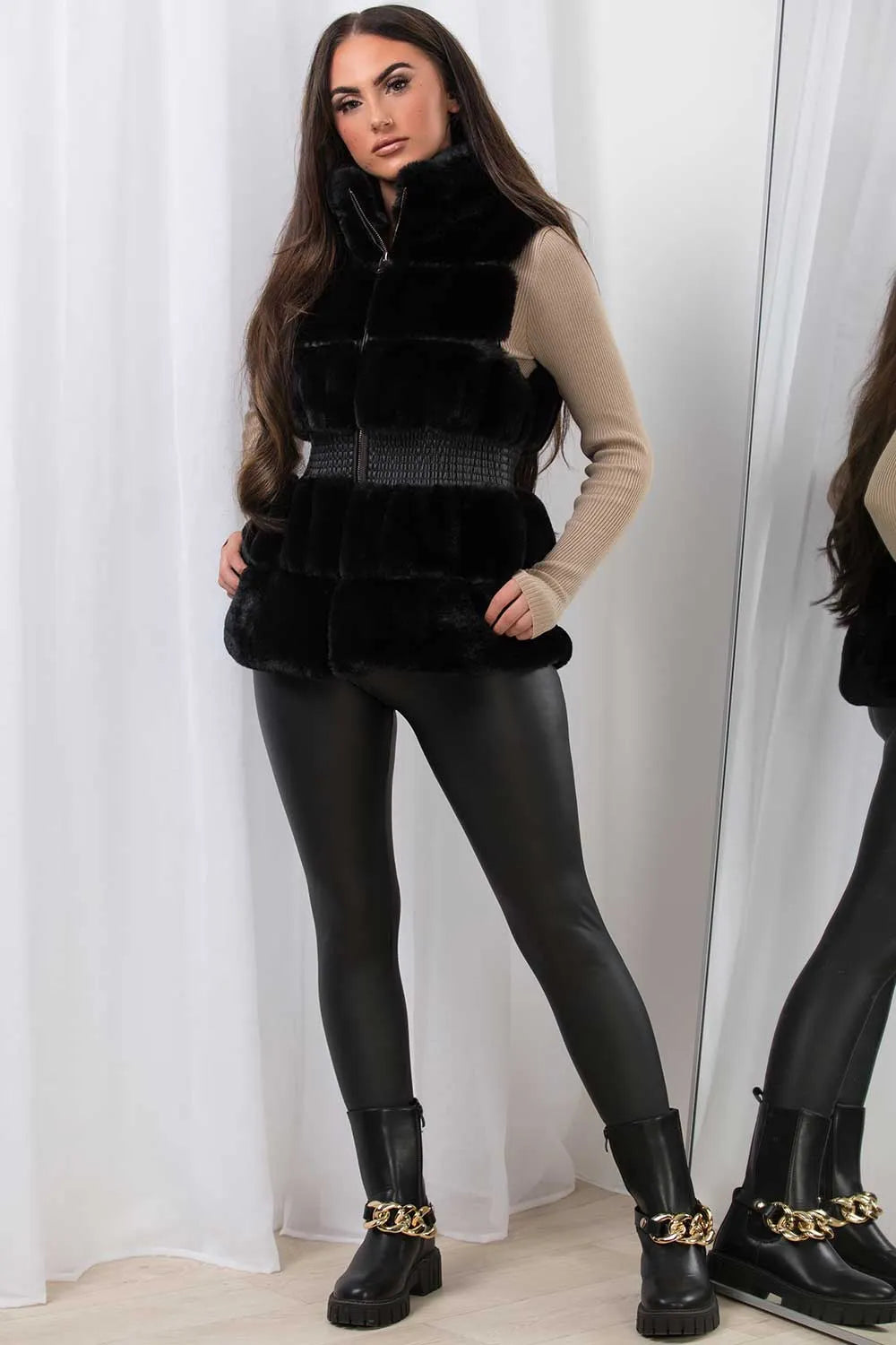 Faux Fur Gilet Black
