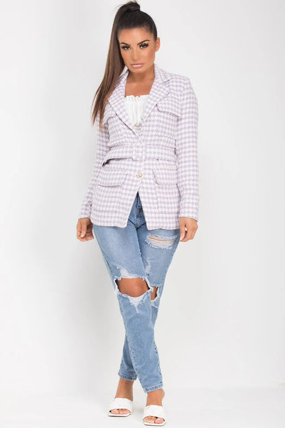 Tweed Blazer With Belt Lilac