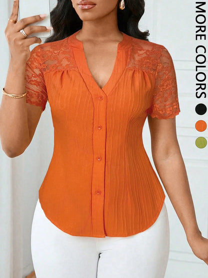 Women's Solid Color Simple Basic Commuter Casual Fitted Shirt Summer Style, Ladies Plain Design Office Wear, Comfortable and Stylish Blouse Tops