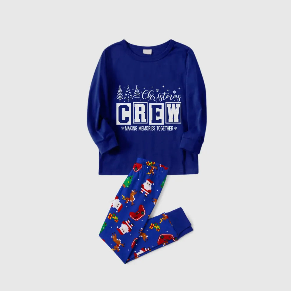 Christmas Family Matching Pajamas-Cozy Blue Pjs Set with "Christmas Crew Making Memories Together" Print