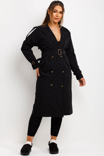 Trench Coat With Waist Belt Black