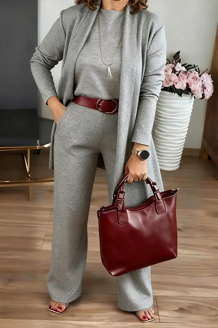 Women Solid Color Casual Three-piece Suit