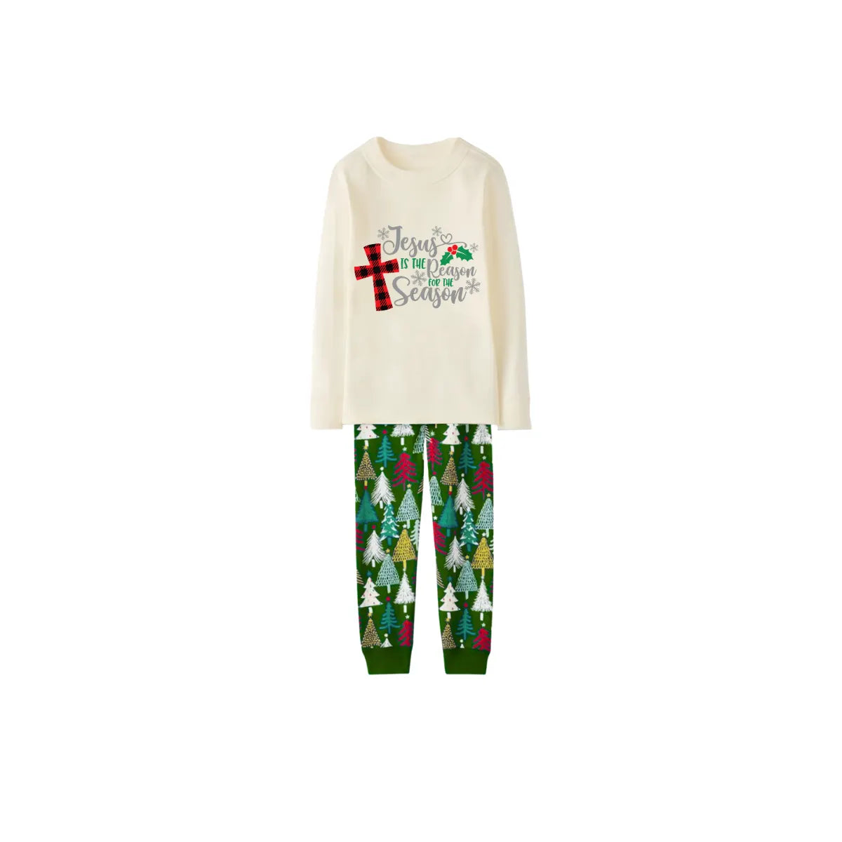 Matching Family Christmas Pajamas  Jesus Is the Reason, Cream & Tree Pattern