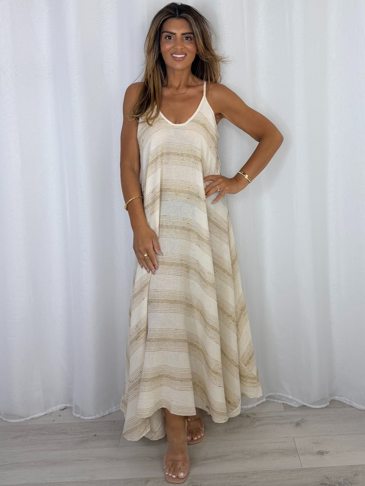 V-Neck Strap Gold Fleck Maxi Dress (5 Colours)