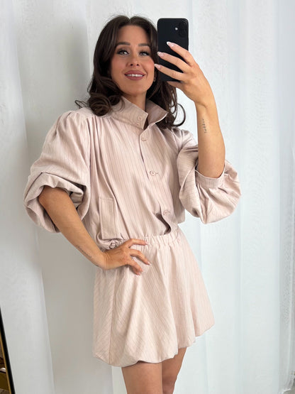 Pink Balloon Style Stripe Detail Jacket Skort Co-Ord