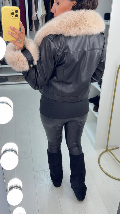 Ayla Faux Leather & Fur  Detailed Jacket