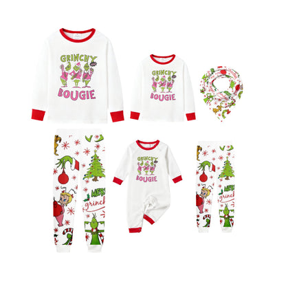 Family Christmas White Pajamas Set With Classic Xmas Pattern Print