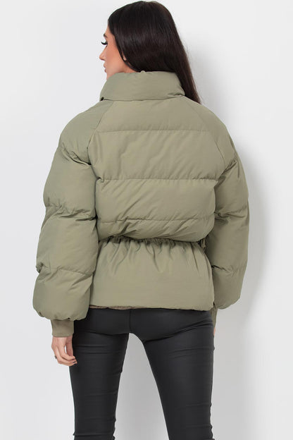 Puffer Jacket With Pocket Detail Khaki
