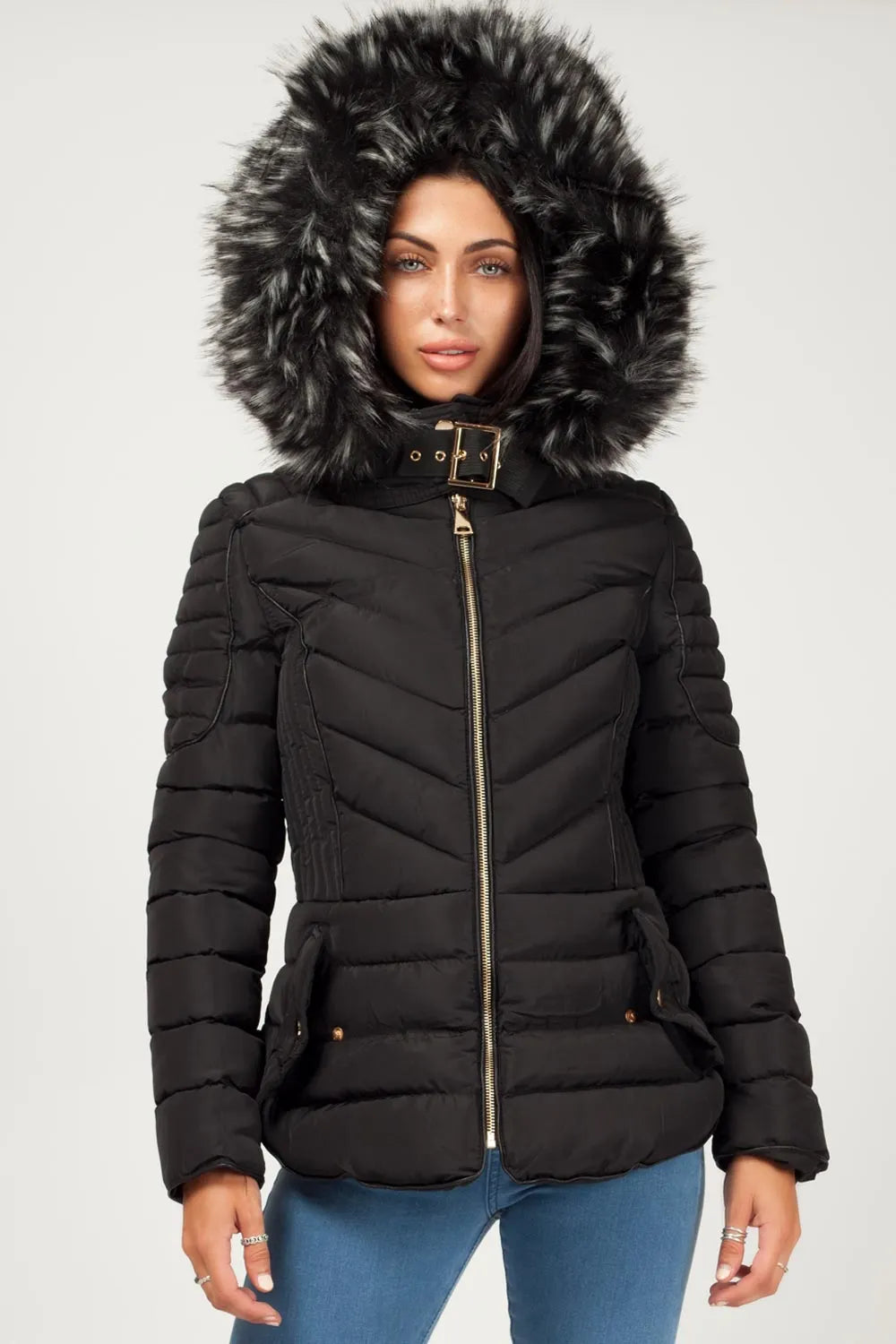 Fur Hooded Quilted Puffer Coat