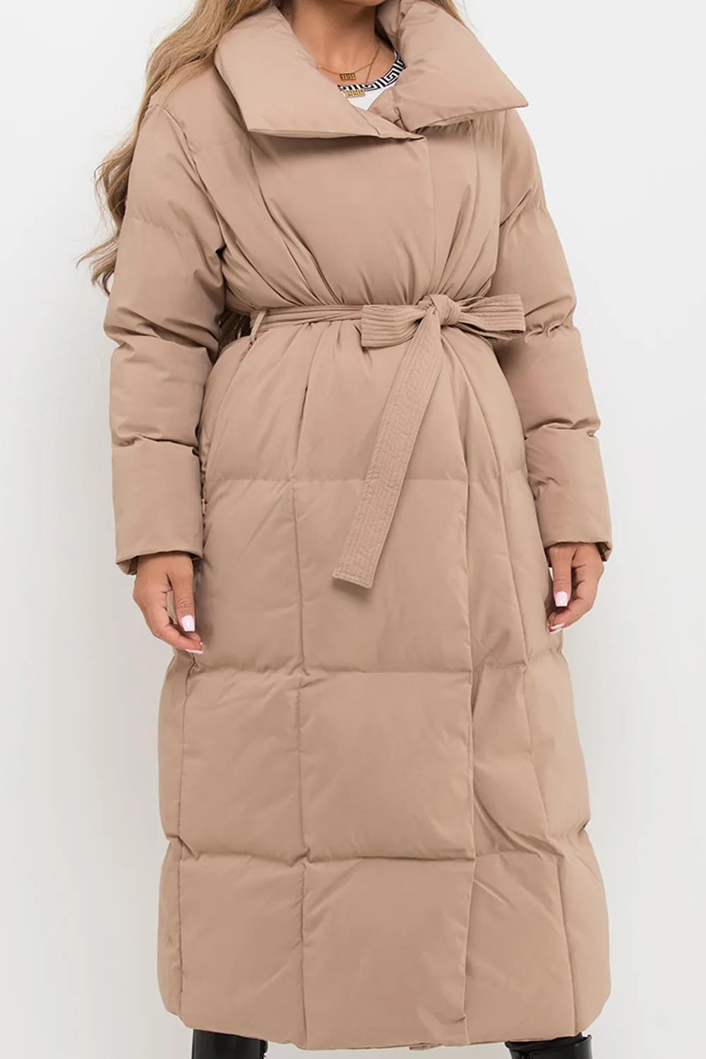 Longline Duvet Puffer Coat Beige