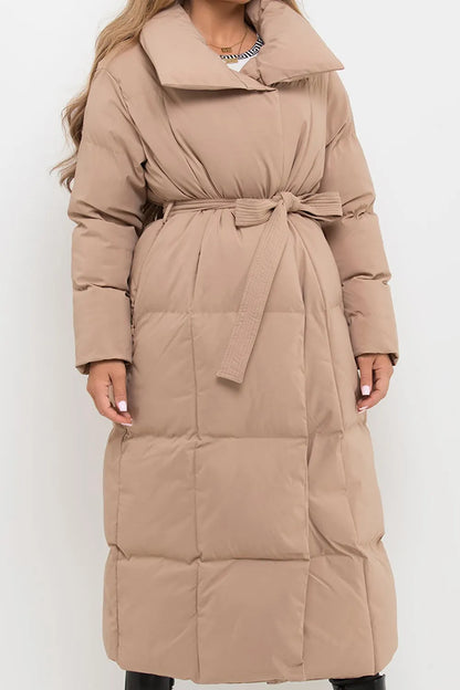 Longline Duvet Puffer Coat Beige