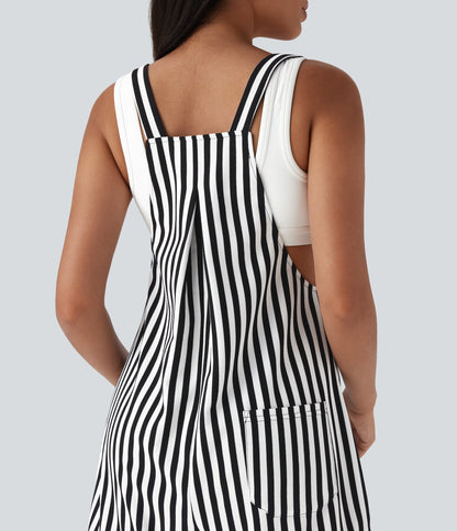 Pockets Stripe Waffle Overalls