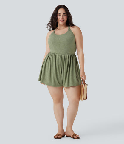 2-in-1 Plus Size Romper with Pockets-Easy Peezy Edition