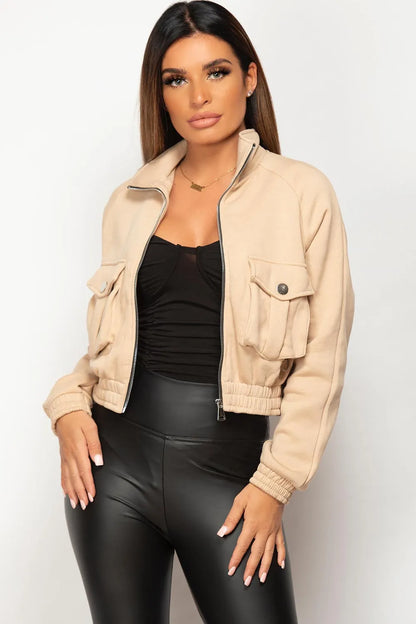 Stone Pocket Front Crop Jacket