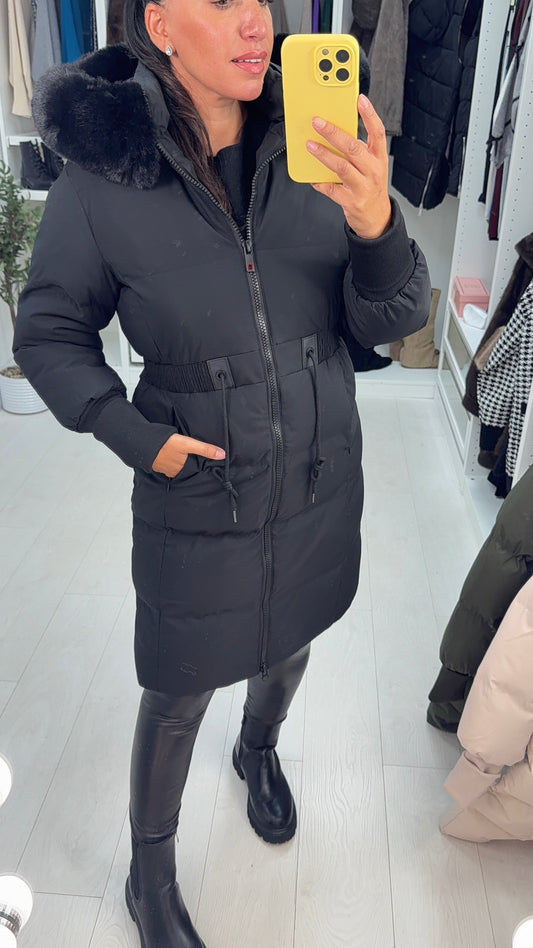Sandie Faux Fur Hooded Longline Coat