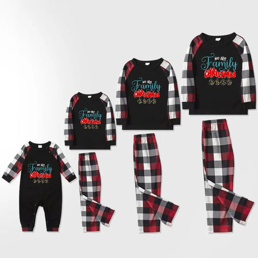 Christmas Family Matching Pajamas-Red and Gray Plaid Pjs set with "We Are Family Christmas" Print