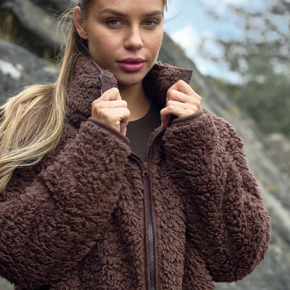 OHS Zip Fleece Soft Warm Cosy Outdoor Teddy Sherpa Long Cuff Sleeve Relaxed Fit Pull Over Hoodie Jacket Coat for Adults Kids