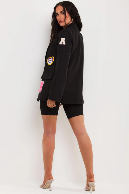 Oversized Blazer With Letter Detail Black