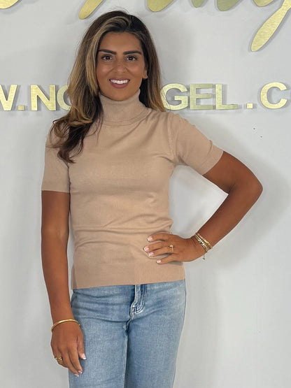 Soft Knit Short Sleeve Roll Neck Top (4 Colours)
