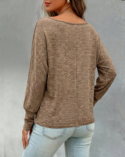 Women's Convertible Shoulder Batwing Sleeve Top Long Sleeve Loose Fit Casual Knit Tee