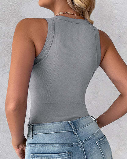 O-Neck Sleeveless Basic Slim Fit Skinny Tank Casual Top(Without Pads)